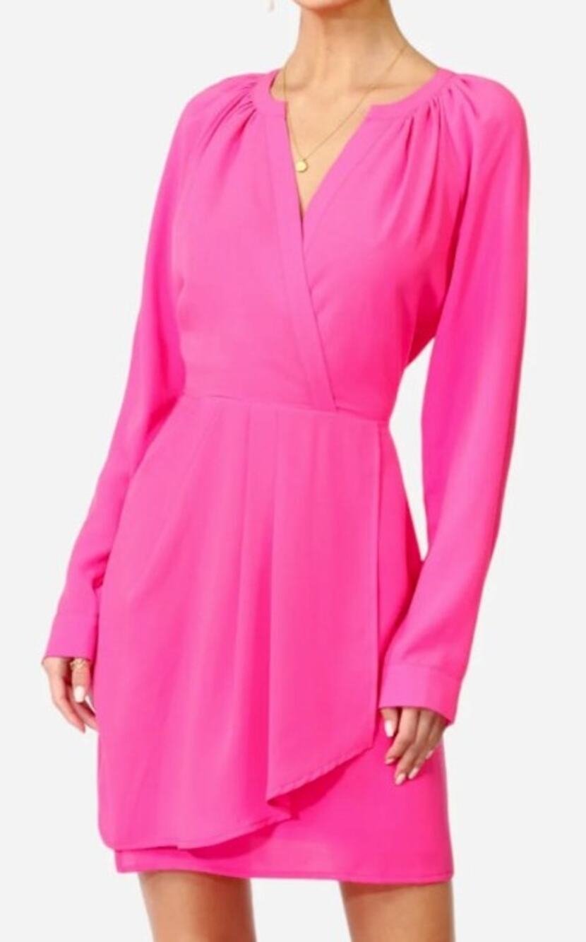 Adelyn Rae Pink Long Sleeve Faux Wrap Mini Dress Gathered Neck Women's M